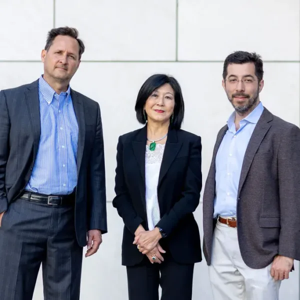 K. Lisa Yang pictured with Hugh Herr and Ed Boyden who are co-directors of the Center for Bionics.